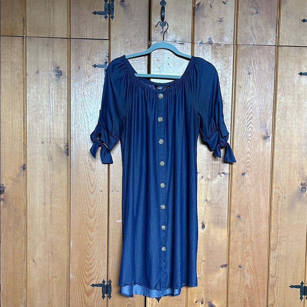 Navy Blue Button-Down Shift Dress